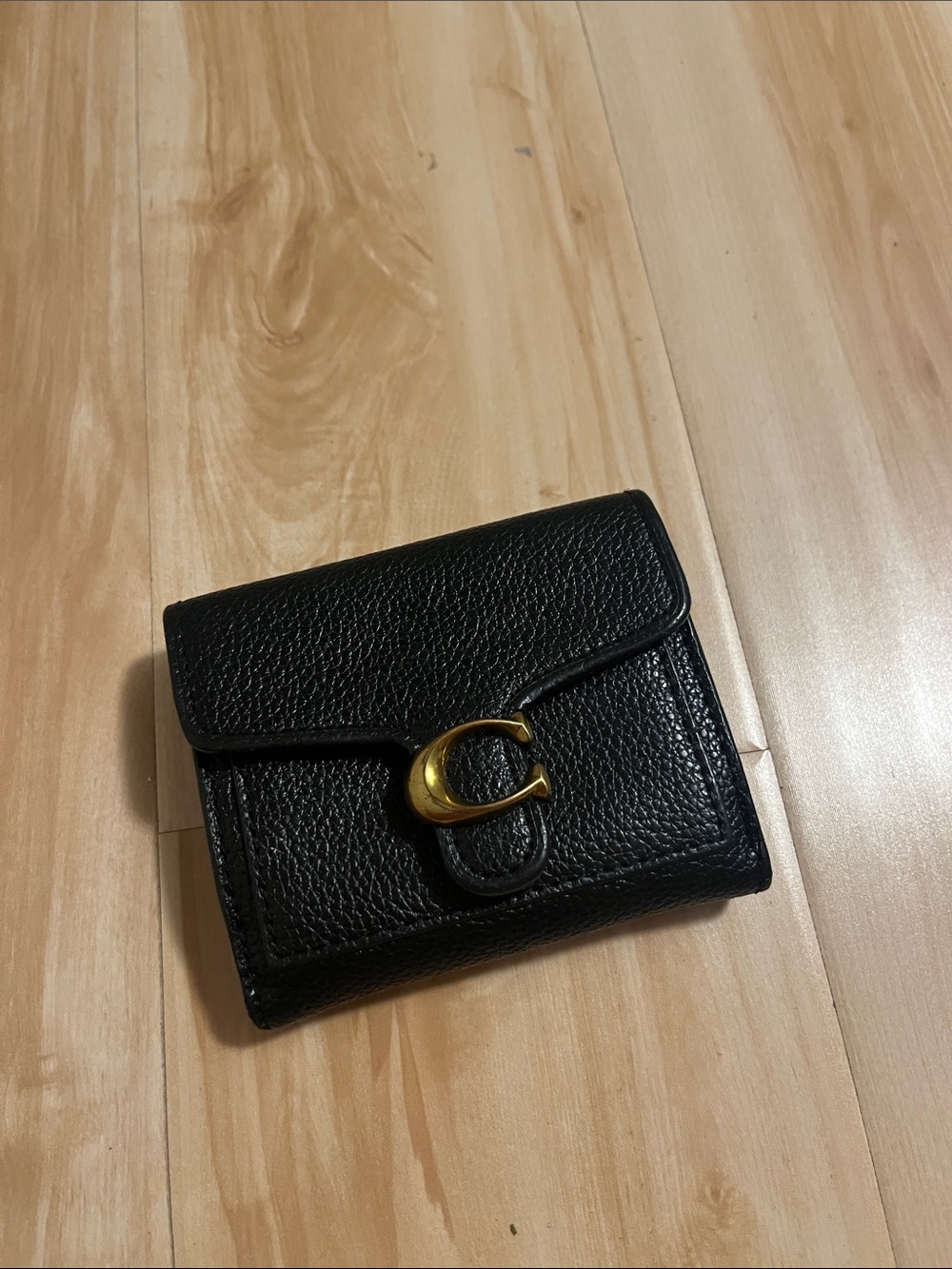 Black Leather Wallet with Gold Accent